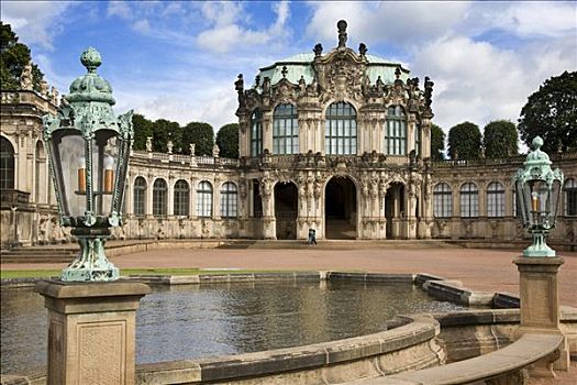 亭子,后面,喷泉,德累斯顿,茨温格尔宫,博物馆,萨克森,德国,欧洲