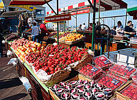 水果,市场,捕鱼者,码头,旧金山