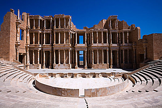 遗址,罗马,剧院,萨布拉塔,的黎波里塔尼亚,利比亚