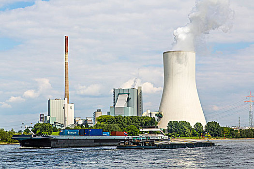 电厂,火力发电站,冷却塔,莱茵河,杜伊斯堡,地区,北莱茵威斯特伐利亚,德国,欧洲