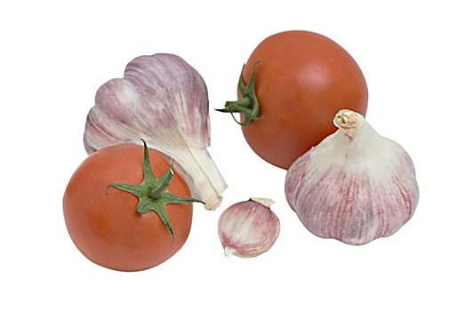西红柿,蒜,隔绝,白色背景
