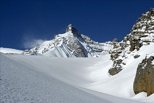 山峰,积雪,高山,安娜普纳地区,尼泊尔