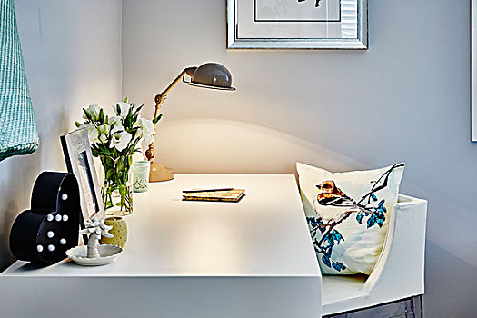 白色,书桌,照亮,复古,台灯,椅子,垫子