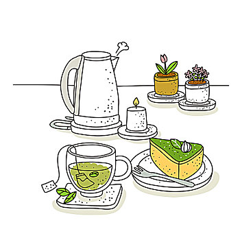 茶,蛋糕,花,容器