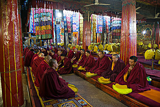 西藏拉萨小昭寺诵经的僧人