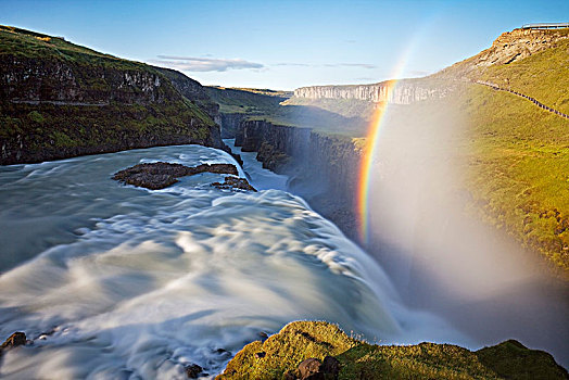 瀑布,彩虹,金色,圆,河,豪卡德勒,南,冰岛,欧洲