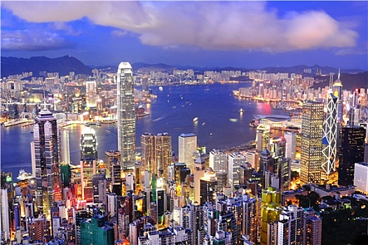 香港,市中心,天际线,维多利亚港,夜拍