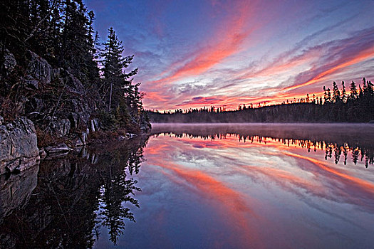 日出,秋天,线条,湖,靠近,安大略省,加拿大