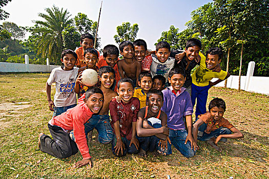 友好,孩子,人,玩,球,孟加拉,亚洲