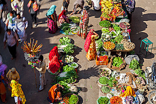 蔬菜,水果,市场,普什卡,拉贾斯坦邦,印度