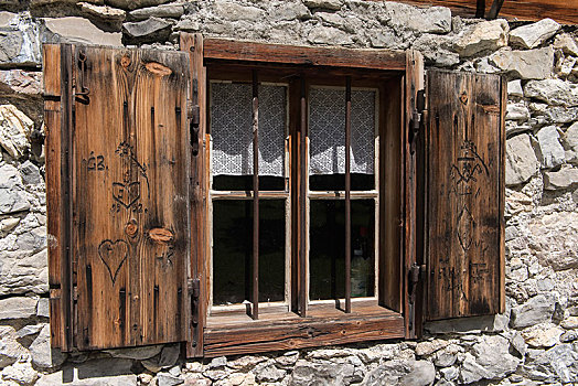窗户,木质,雕刻,高山,小屋,提洛尔,奥地利,欧洲