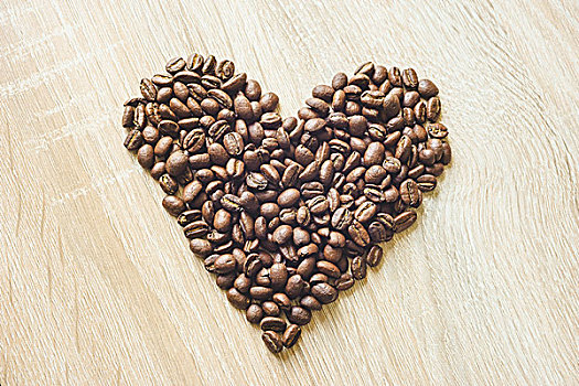 心形,咖啡豆,木质背景