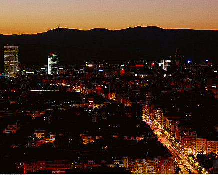 城市,黄昏,马德里,西班牙