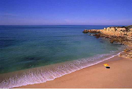 黄色,伞,海滩,阿尔加维,葡萄牙