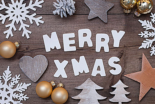 木质背景,圣诞快乐,金色,灰色,圣诞装饰