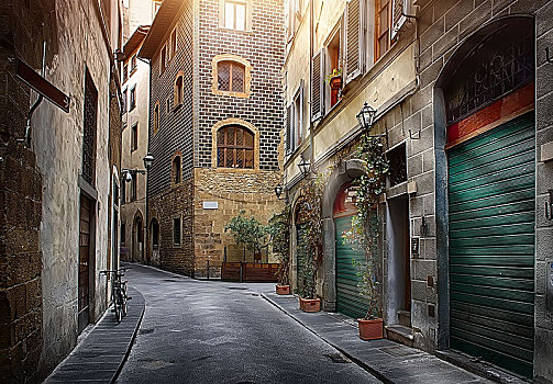 狭窄街道,佛罗伦萨,早晨,意大利