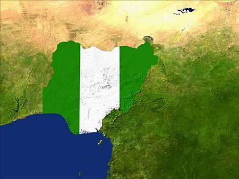 卫星图,尼日利亚,旗帜,遮盖