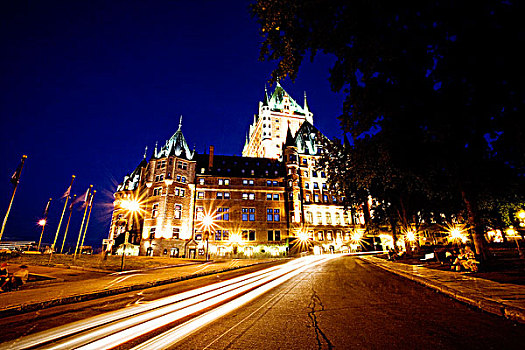 夜晚,历史,老城,魁北克,加拿大