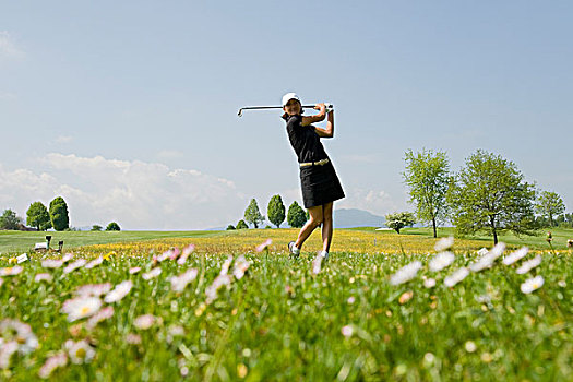 女人,玩,高尔夫