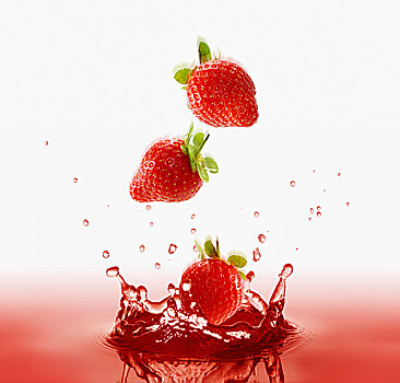 草莓,落下,红色,果汁