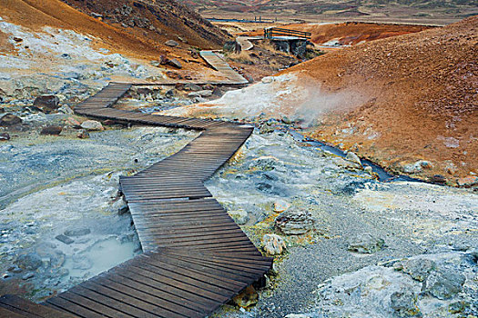 木桥,硫磺,洞,雷克雅奈斯,冰岛