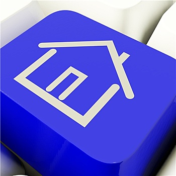房子,象征,键盘,蓝色,展示,房地产,租赁