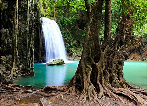 漂亮,瀑布,国家公园,北碧府,泰国