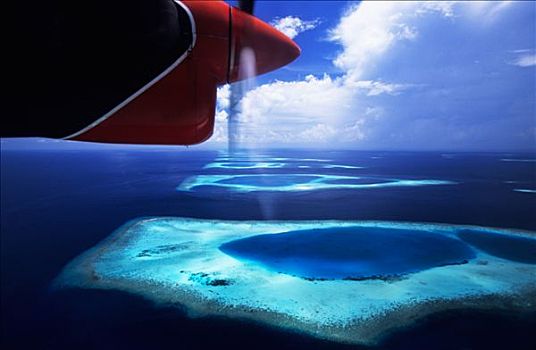 马尔代夫,阿里环礁,到达,岛屿,航拍