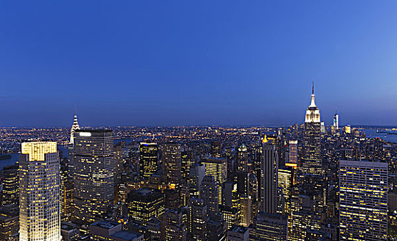 风景,帝国大厦,克莱斯勒大厦,曼哈顿,天际线,上面,石头,了望塔,洛克菲勒中心,纽约,美国