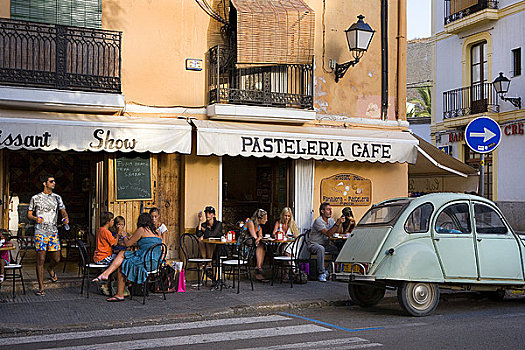 街边咖啡,老城,伊比沙岛,西班牙