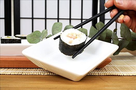 筷子,拿着,寿司