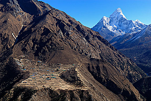 夏尔巴人,乡村,顶峰,萨加玛塔国家公园,世界遗产,昆布,喜马拉雅山,尼泊尔,亚洲