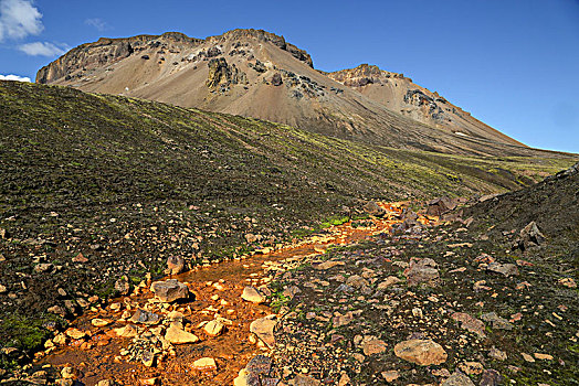 冰岛,橙色,矿物质,绿色,山坡,山,背景