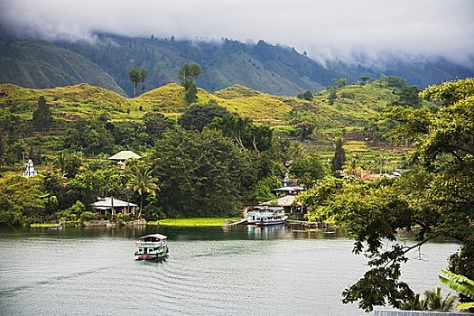 渡轮,湖,苏门答腊岛,印度尼西亚