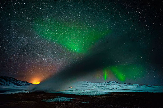 地热,区域,北极光,冰岛