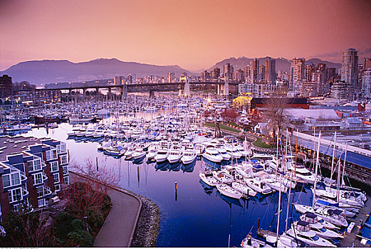 码头,城市,黄昏,温哥华,不列颠哥伦比亚省,加拿大