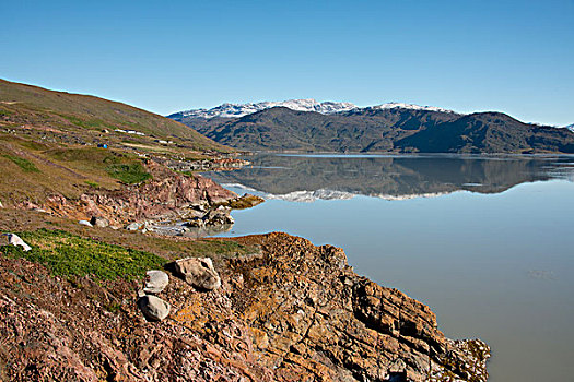 格陵兰,峡湾,住宅区,风景,早晨,反射,大幅,尺寸
