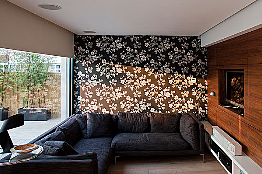 沙发,现代,起居室,花饰,壁纸,大理石,山,房子,伦敦