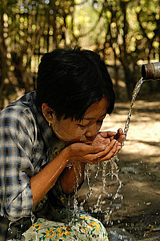 女孩,饮料,水,政府,小学,北方,乡村,地区,缅甸