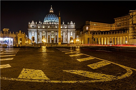 圣徒,广场,大教堂,夜晚,梵蒂冈城,罗马,意大利