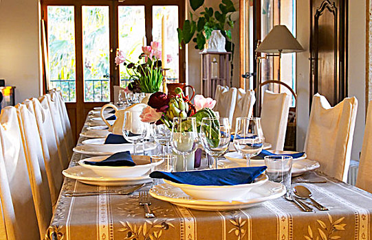 餐厅,成套餐具,花,装饰,蔬菜,餐饭,客人,住宿加次日早餐,法国