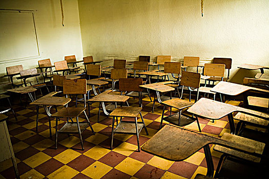 空,桌子,椅子,教室,危地马拉