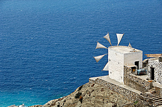 风车,卡帕索斯,爱琴海岛屿,爱琴海,希腊,欧洲