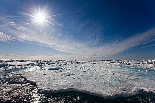 挪威,斯瓦尔巴特群岛,峡湾,漂浮,冰山,边缘,第一,浮冰,阳光,夏天,下午,群岛
