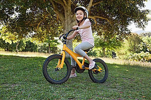 微笑,女孩,骑自行车,公园
