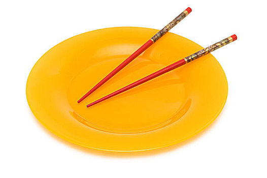 黄色板材,筷子,隔绝,白色背景