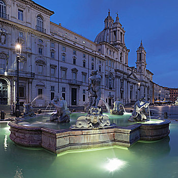 喷泉,教堂,纳佛那广场,罗马,拉齐奥,意大利