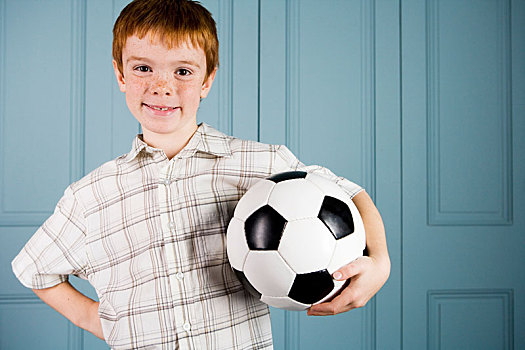 头像,高兴,小男孩,拿着,足球