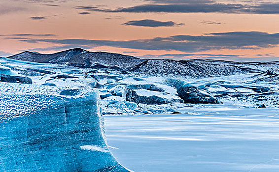 冰河,瓦特纳冰川,冬天,正面,冰冻,结冰,湖,大幅,尺寸