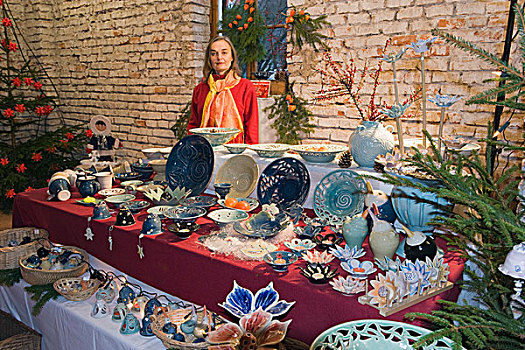 陶瓷,艺术家,销售,物品,圣诞市场,巴伐利亚,德国,欧洲